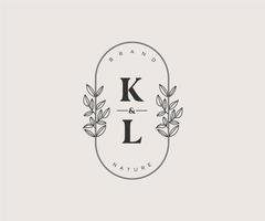 initial KL letters Beautiful floral feminine editable premade monoline logo suitable for spa salon skin hair beauty boutique and cosmetic company. vector