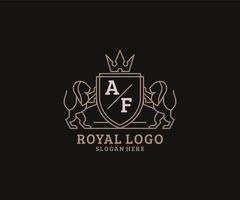 Initial AF Letter Lion Royal Luxury Logo template in vector art for Restaurant, Royalty, Boutique, Cafe, Hotel, Heraldic, Jewelry, Fashion and other vector illustration.