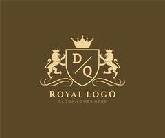 Initial DQ Letter Lion Royal Luxury Heraldic,Crest Logo template in vector art for Restaurant, Royalty, Boutique, Cafe, Hotel, Heraldic, Jewelry, Fashion and other vector illustration.