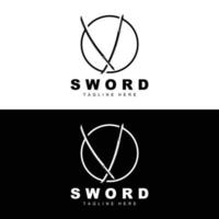 espada logo, samurai katana monocromo diseño, vector guerra arma corte herramienta modelo icono