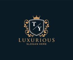 Initial TY Letter Royal Luxury Logo template in vector art for Restaurant, Royalty, Boutique, Cafe, Hotel, Heraldic, Jewelry, Fashion and other vector illustration.