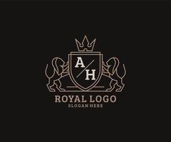 Initial AH Letter Lion Royal Luxury Logo template in vector art for Restaurant, Royalty, Boutique, Cafe, Hotel, Heraldic, Jewelry, Fashion and other vector illustration.
