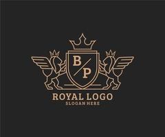 Initial BP Letter Lion Royal Luxury Heraldic,Crest Logo template in vector art for Restaurant, Royalty, Boutique, Cafe, Hotel, Heraldic, Jewelry, Fashion and other vector illustration.