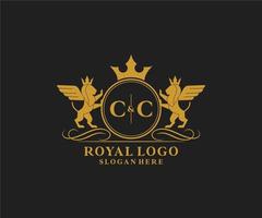 Initial CC Letter Lion Royal Luxury Heraldic,Crest Logo template in vector art for Restaurant, Royalty, Boutique, Cafe, Hotel, Heraldic, Jewelry, Fashion and other vector illustration.