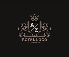 Initial AZ Letter Lion Royal Luxury Logo template in vector art for Restaurant, Royalty, Boutique, Cafe, Hotel, Heraldic, Jewelry, Fashion and other vector illustration.