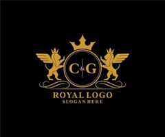 Initial CG Letter Lion Royal Luxury Heraldic,Crest Logo template in vector art for Restaurant, Royalty, Boutique, Cafe, Hotel, Heraldic, Jewelry, Fashion and other vector illustration.