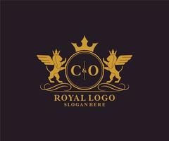 Initial CO Letter Lion Royal Luxury Heraldic,Crest Logo template in vector art for Restaurant, Royalty, Boutique, Cafe, Hotel, Heraldic, Jewelry, Fashion and other vector illustration.