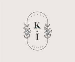 initial KI letters Beautiful floral feminine editable premade monoline logo suitable for spa salon skin hair beauty boutique and cosmetic company. vector