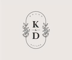 initial KD letters Beautiful floral feminine editable premade monoline logo suitable for spa salon skin hair beauty boutique and cosmetic company. vector