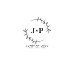 initial JP letters Beautiful floral feminine editable premade monoline logo suitable for spa salon skin hair beauty boutique and cosmetic company. vector