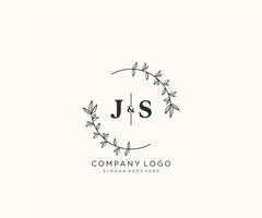 initial JS letters Beautiful floral feminine editable premade monoline logo suitable for spa salon skin hair beauty boutique and cosmetic company. vector