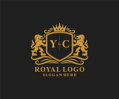 Initial YC Letter Lion Royal Luxury Logo template in vector art for Restaurant, Royalty, Boutique, Cafe, Hotel, Heraldic, Jewelry, Fashion and other vector illustration.