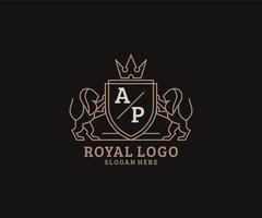 Initial AP Letter Lion Royal Luxury Logo template in vector art for Restaurant, Royalty, Boutique, Cafe, Hotel, Heraldic, Jewelry, Fashion and other vector illustration.