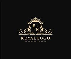 Initial EK Letter Luxurious Brand Logo Template, for Restaurant, Royalty, Boutique, Cafe, Hotel, Heraldic, Jewelry, Fashion and other vector illustration.