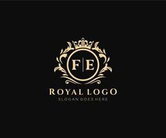 Initial FE Letter Luxurious Brand Logo Template, for Restaurant, Royalty, Boutique, Cafe, Hotel, Heraldic, Jewelry, Fashion and other vector illustration.