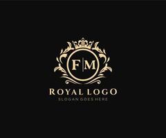 Initial FM Letter Luxurious Brand Logo Template, for Restaurant, Royalty, Boutique, Cafe, Hotel, Heraldic, Jewelry, Fashion and other vector illustration.