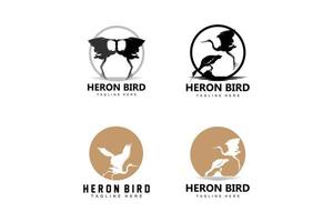 Bird Heron Stork Logo Design, Birds Heron Flying On The River Vector, Product Brand Illustration vector