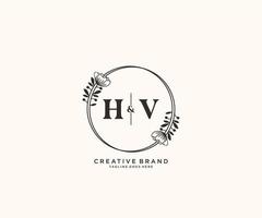 initial HV letters hand drawn feminine and floral botanical logo suitable for spa salon skin hair beauty boutique and cosmetic company. vector