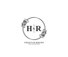 initial HR letters hand drawn feminine and floral botanical logo suitable for spa salon skin hair beauty boutique and cosmetic company. vector