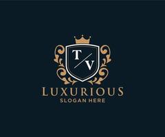 Initial TV Letter Royal Luxury Logo template in vector art for Restaurant, Royalty, Boutique, Cafe, Hotel, Heraldic, Jewelry, Fashion and other vector illustration.