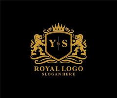 Initial YS Letter Lion Royal Luxury Logo template in vector art for Restaurant, Royalty, Boutique, Cafe, Hotel, Heraldic, Jewelry, Fashion and other vector illustration.