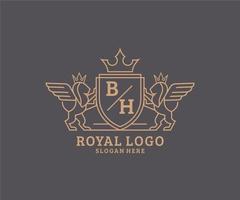 Initial BH Letter Lion Royal Luxury Heraldic,Crest Logo template in vector art for Restaurant, Royalty, Boutique, Cafe, Hotel, Heraldic, Jewelry, Fashion and other vector illustration.