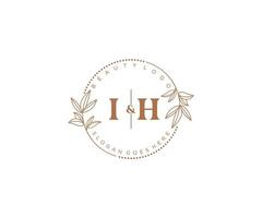 initial IH letters Beautiful floral feminine editable premade monoline logo suitable for spa salon skin hair beauty boutique and cosmetic company. vector