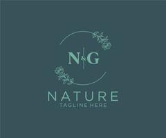 initial NG letters Botanical feminine logo template floral, editable premade monoline logo suitable, Luxury feminine wedding branding, corporate. vector