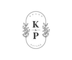 initial KP letters Beautiful floral feminine editable premade monoline logo suitable for spa salon skin hair beauty boutique and cosmetic company. vector