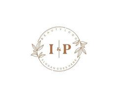 initial IP letters Beautiful floral feminine editable premade monoline logo suitable for spa salon skin hair beauty boutique and cosmetic company. vector