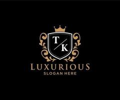 Initial TK Letter Royal Luxury Logo template in vector art for Restaurant, Royalty, Boutique, Cafe, Hotel, Heraldic, Jewelry, Fashion and other vector illustration.