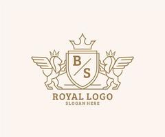 Initial BS Letter Lion Royal Luxury Heraldic,Crest Logo template in vector art for Restaurant, Royalty, Boutique, Cafe, Hotel, Heraldic, Jewelry, Fashion and other vector illustration.