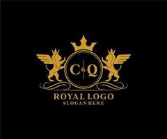 Initial CQ Letter Lion Royal Luxury Heraldic,Crest Logo template in vector art for Restaurant, Royalty, Boutique, Cafe, Hotel, Heraldic, Jewelry, Fashion and other vector illustration.