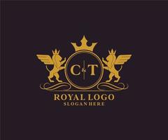 Initial CT Letter Lion Royal Luxury Heraldic,Crest Logo template in vector art for Restaurant, Royalty, Boutique, Cafe, Hotel, Heraldic, Jewelry, Fashion and other vector illustration.