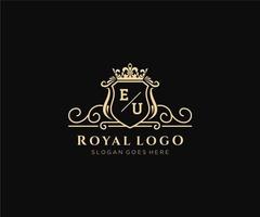 Initial EU Letter Luxurious Brand Logo Template, for Restaurant, Royalty, Boutique, Cafe, Hotel, Heraldic, Jewelry, Fashion and other vector illustration.