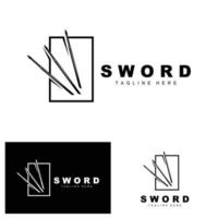 Sword Logo, Samurai Katana Monochrome Design, Vector War Weapon Cutting Tool Template Icon