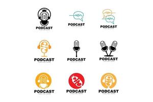 Podcast Logo, Vector, Headset and Chat, Simple Vintage Microphone Design vector