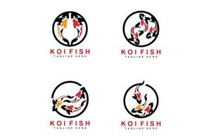 diseño del logotipo de peces koi, vector de peces ornamentales de la suerte y el triunfo chino, icono de pez dorado de la marca de la empresa