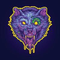 Scary zombie monster wolf head logo cartoon illustrations vector