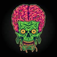 Siniestro cabeza cráneo zombi monstruo cabeza logo dibujos animados ilustraciones vector