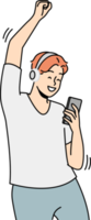 Happy man listen to music in earphones png