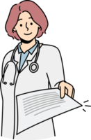 Smiling doctor give medical paper png