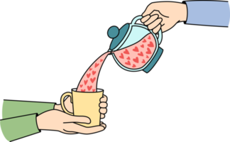 Pouring tea with hearts from kettle png