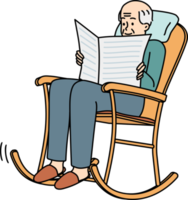 Elderly man sit in chair reading newspaper png