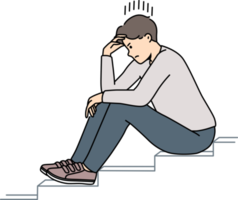 Stressed man sit on stairs thinking png