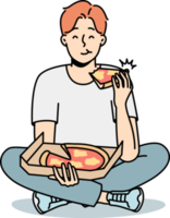 Smiling man eating pizza png