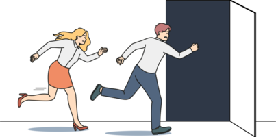 People running to open office doors png