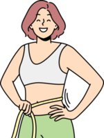 Smiling woman with tape on waist png