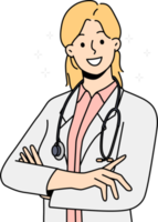 Lycklig kvinna läkare i medicinsk enhetlig png