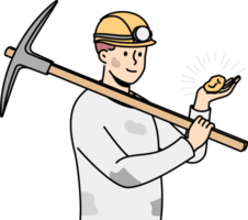 Male miner in helmet with stone in hands png